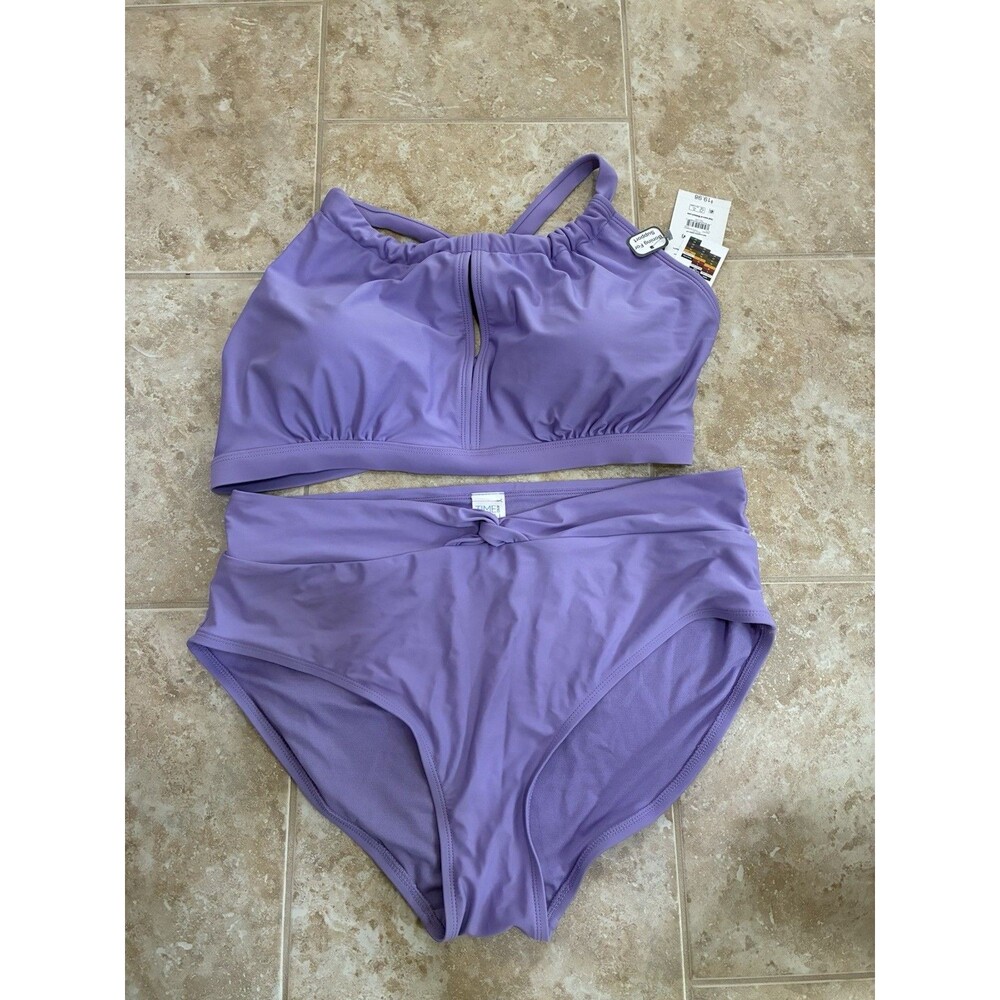 NWT Time & Tru Two-Piece Swimsuit Bathing Suit Lilac Purple  Bikini 1X (16W-18W)